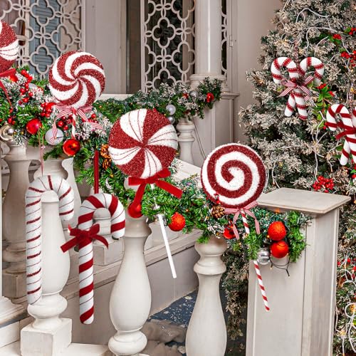 Vercraft 8pcs 16" Red White Candy Cane Ornaments - Giant Christmas Tree Decor (Red White)