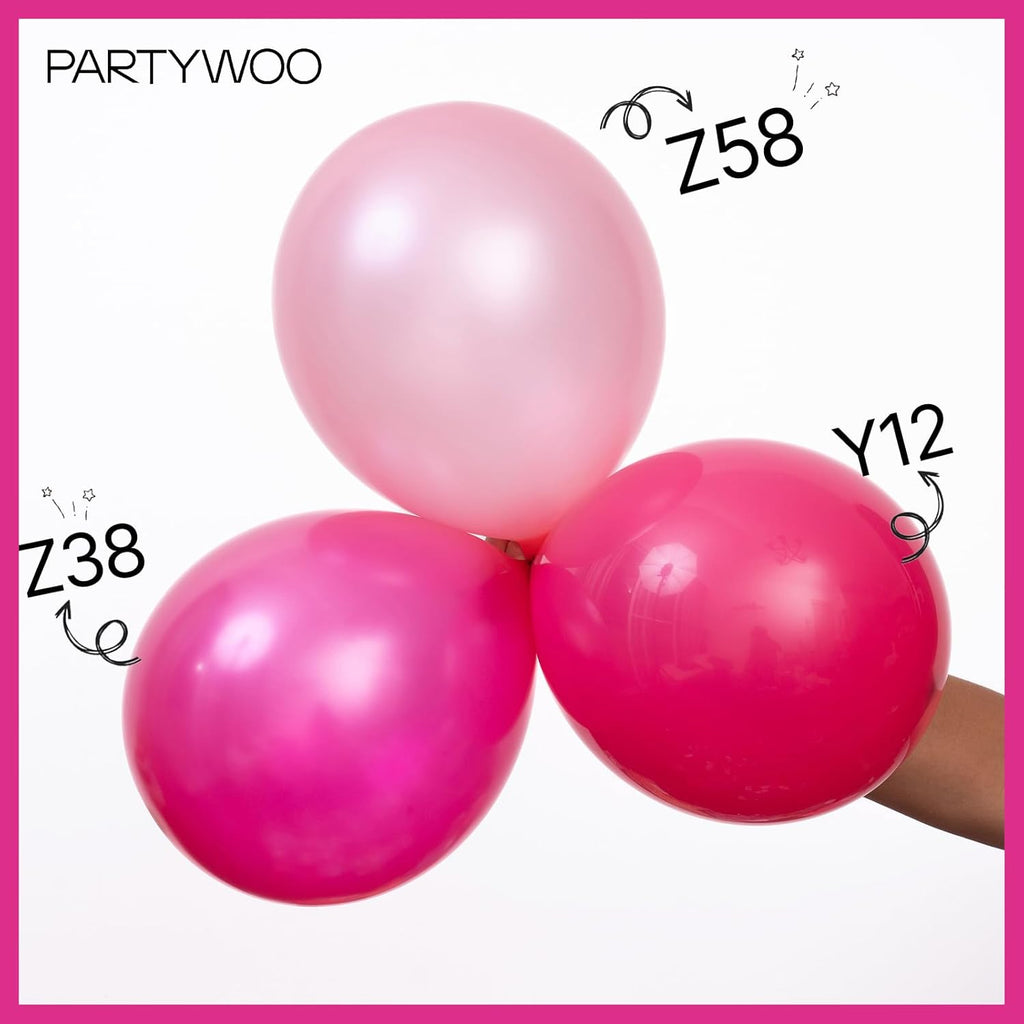 PartyWoo Hot Pink Pearl Balloons - 140pcs in 5-18 Inch Sizes | Perfect for Bridal, Baby Shower & Birthday Decor