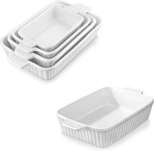 MALACASA Porcelain Casserole Dish Set - Versatile Bakeware Set of 5 (9.5" to 15.6") for Oven Use