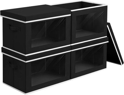 Homsorout Storage Bins - 4 Pack Large Fabric Storage Cubes with Lids & Handles | Black for Organizing Clothes, Towels, Books