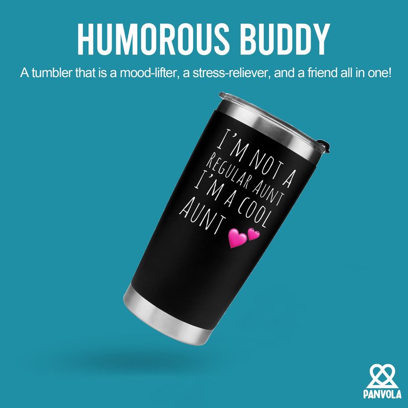 Panvola I'm Not A Regular Aunt I'm A Cool Aunt Gifts from Niece Nephew Sister's Mother's Day Gifts for Auntie Tia Vacuum Insulated Tumbler With Removable Straw Lid Stainless Steel 20oz Black