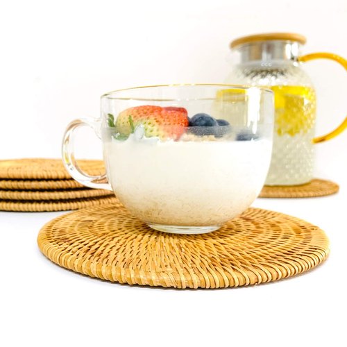 7.87 Inch Natural Round Rattan Trivets Set of 4 - Handwoven Heat Resistant Coasters & Hot Pads, Thick Table Protectors for Farmhouse Boho Decor, Ideal Gift for Home Wedding Housewarming