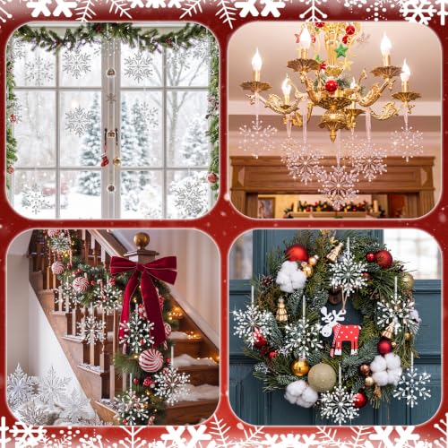 Wavyknot 16-Pack Crystal Snowflake Christmas Ornaments with Ribbons