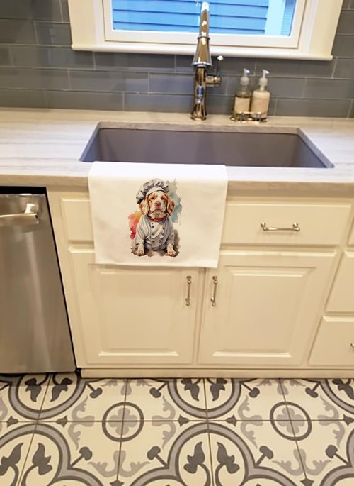 Caroline's Treasures Clumber Spaniel Chef Kitchen Towel Set of 2 White Dish Towels Decorative Bathroom Hand Towel for Hand, Face, Hair, Yoga, Tea, Dishcloth, 19 X 28, White