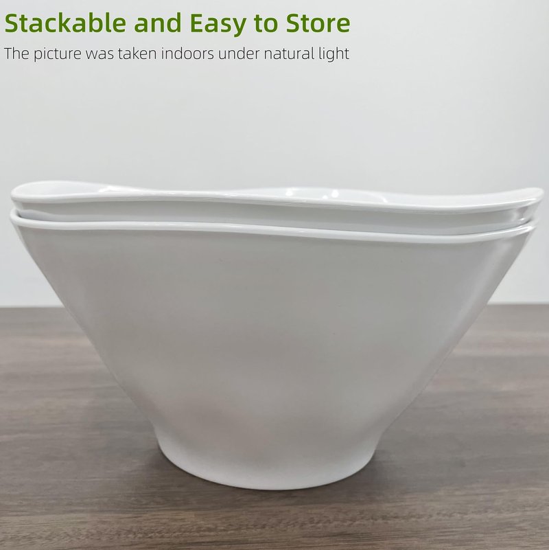 Qxbekmor 10" Salad Bowls, 114 oz. Unbreakable Plastic Serving Bowls for Salads, Fruits, Entertaining, Dinner Parties, Microwave & Dishwasher Safe, BPA-free, Set of 2
