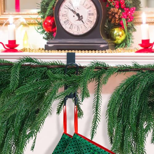 Muximud 3-Pack Black Christmas Stocking Holders for Fireplace Mantle 2-in-1 Hooks