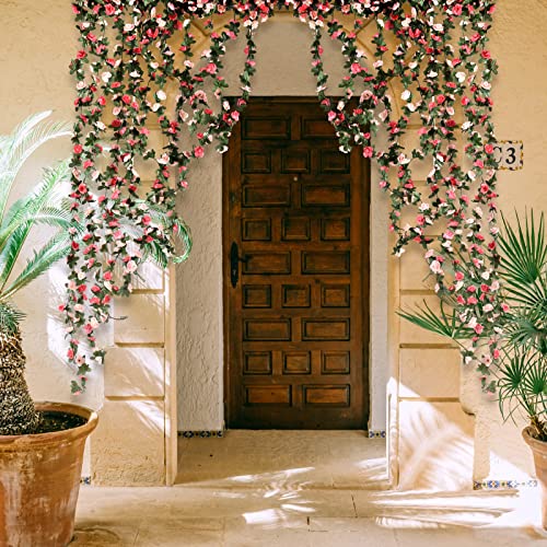 Artificial Rose Flower Garland - 2 Pcs 16.4 Ft Pink Floral Vines