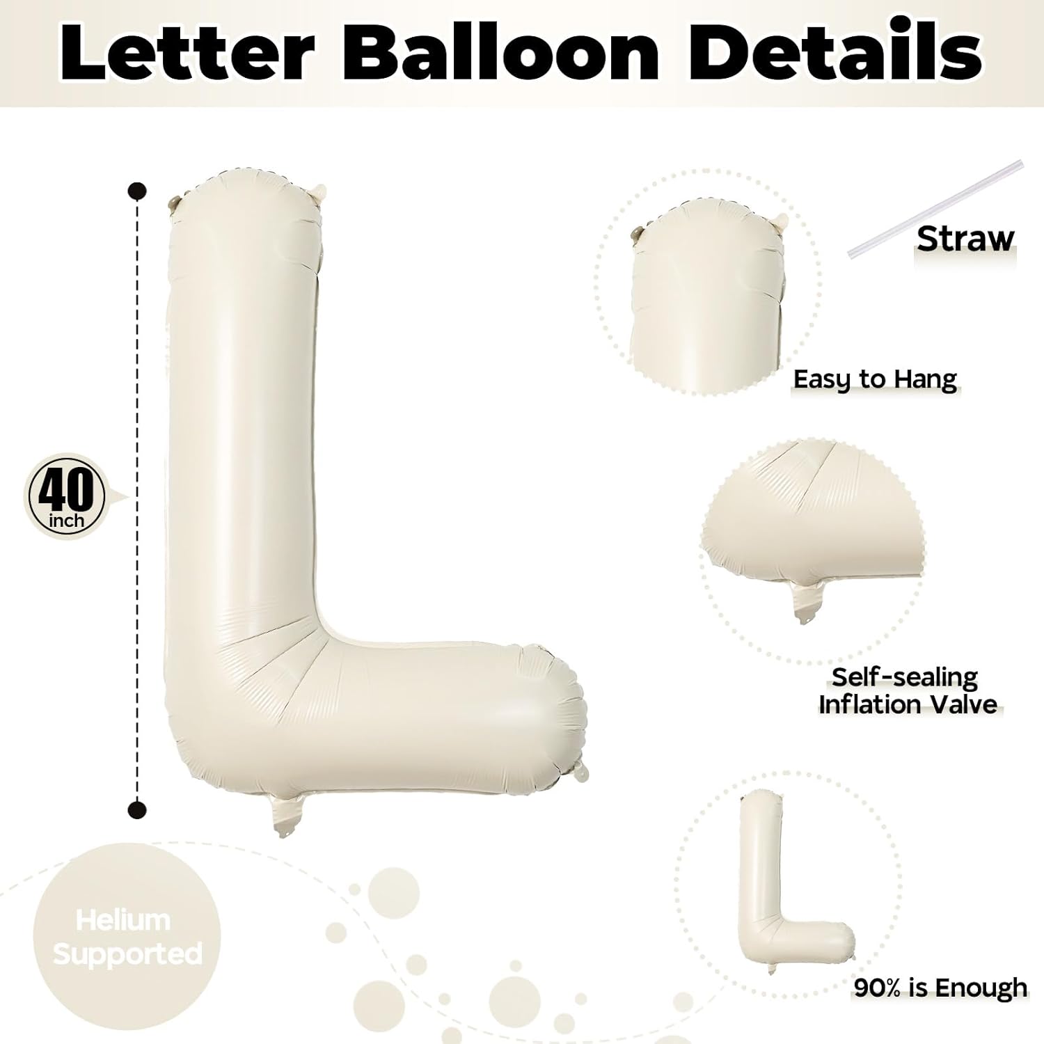 Skiennix 40 Inch Cream White Sand Love Balloons - Elegant Ivory Alphabet Balloons for Valentine's Day & Weddings