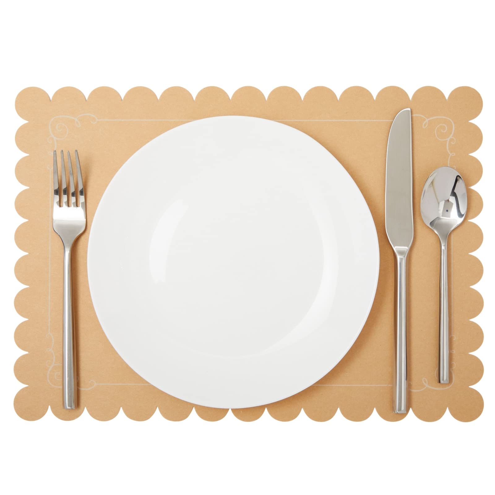 Juvale Scalloped Paper Placemats - Convenient Disposable Placemats - Elegant Table Settings - Paper Chargers for Dinner Plates - Brown, 10 x 14 in