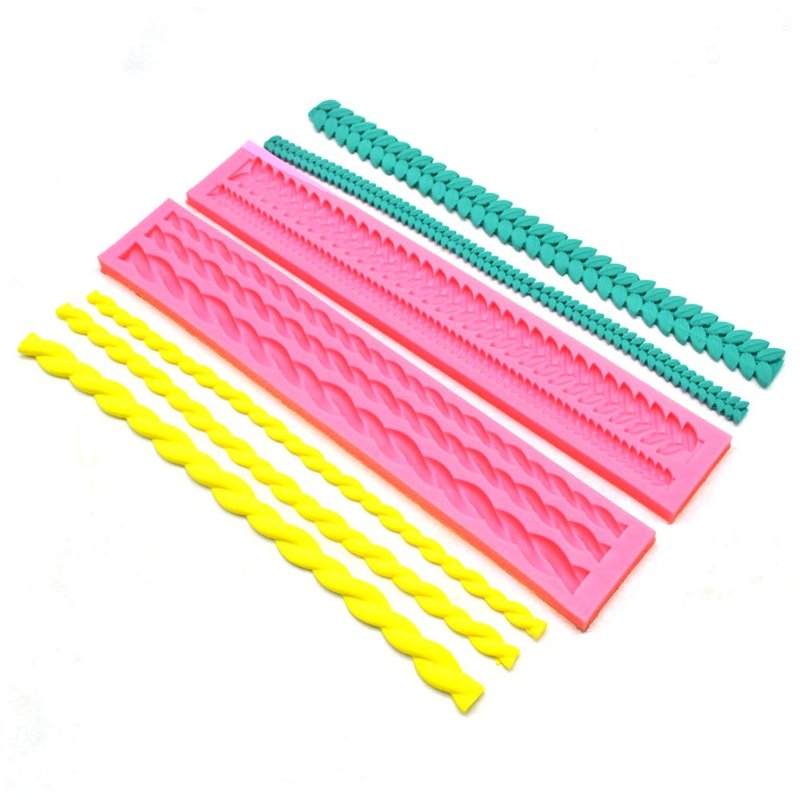 Rope & Leaf Strip Cake Border Molds Silicone Cupcake Fondant Cake Decorating Tools Candy Chocolate Gumpaste Moulds Pack of 2