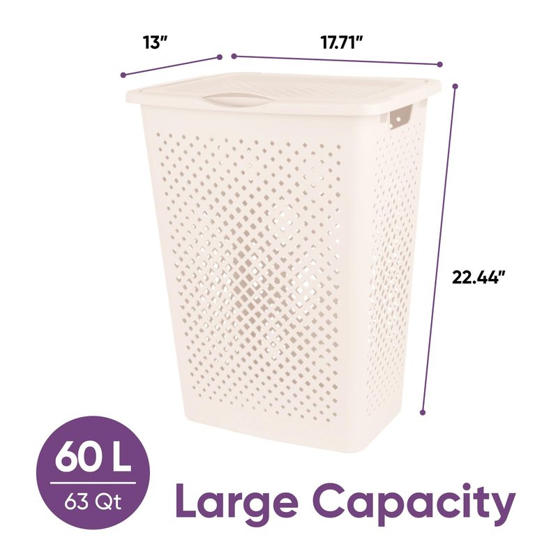 Superio 2-Pack Gradient Hamper with Lid - 60L, Modern Design, Perforated, Slim & Sturdy, Ergonomic Handles - Cream
