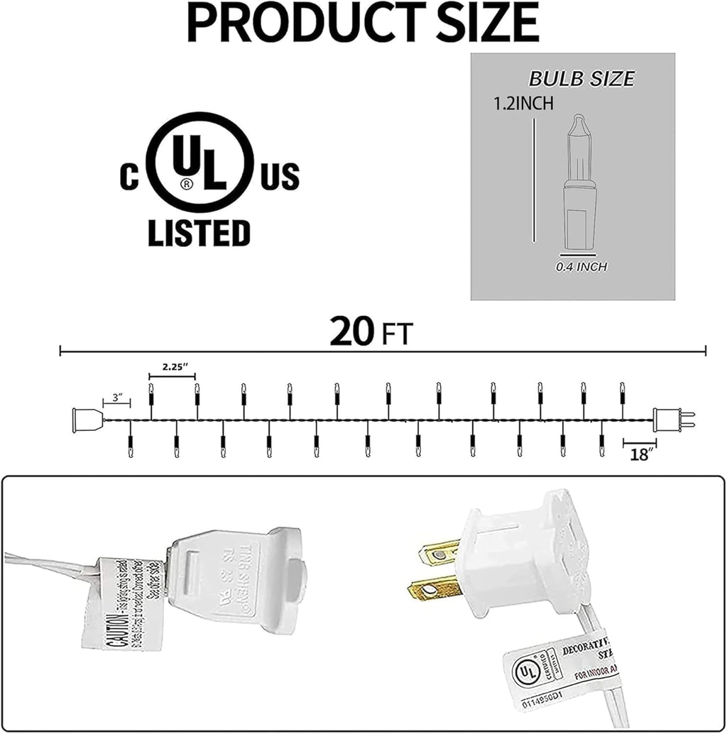 TW SHINE Warm White Christmas Lights - 20FT 100 Count Waterproof Indoor/Outdoor String Lights