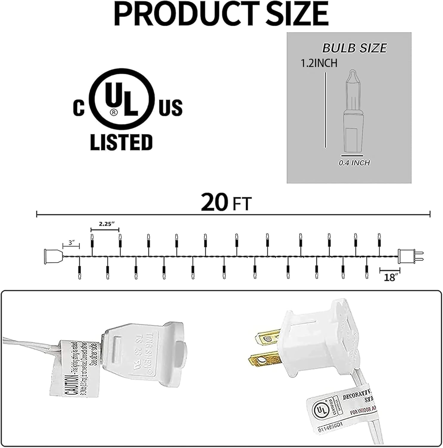 TW SHINE Warm White Christmas Lights - 20FT 100 Count Waterproof Indoor/Outdoor String Lights