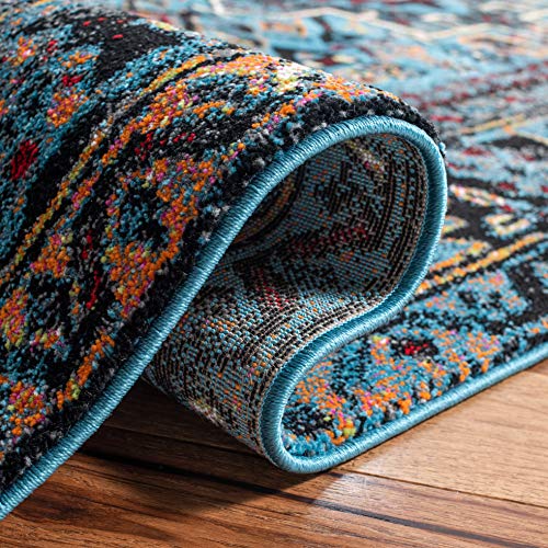 SAFAVIEH Vintage Hamadan Collection Accent Rug - 2'3" x 4', Light Blue & Black, Oriental Design, Non-Shedding & Easy Care, Ideal for High Traffic Areas in Entryway, Living Room, Bedroom (VTH211M)