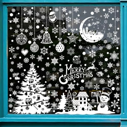 White Christmas Window Clings, 10 Sheets 206 Pcs