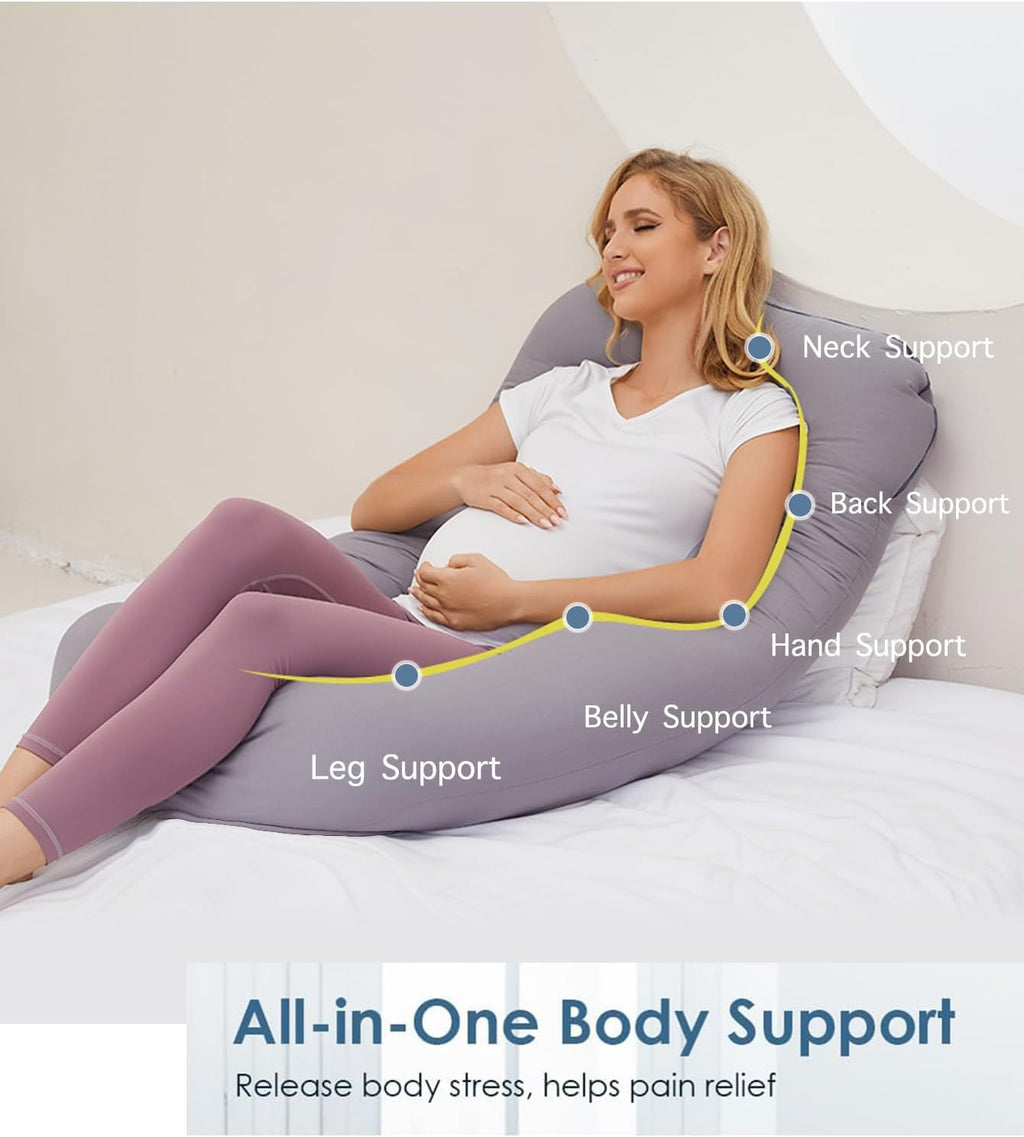 ZZZhen G-Shaped Pregnancy Pillow - 56 Inch Grey Maternity Pillow with Removable Cover for Ultimate Support