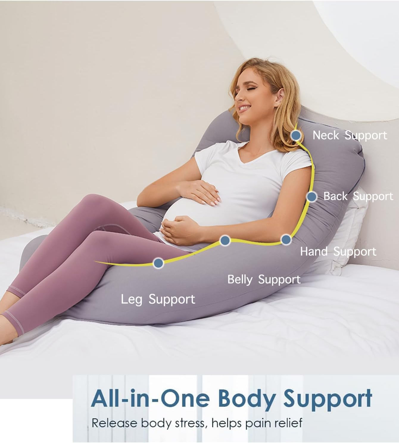 ZZZhen G-Shaped Pregnancy Pillow - 56 Inch Grey Maternity Pillow with Removable Cover for Ultimate Support