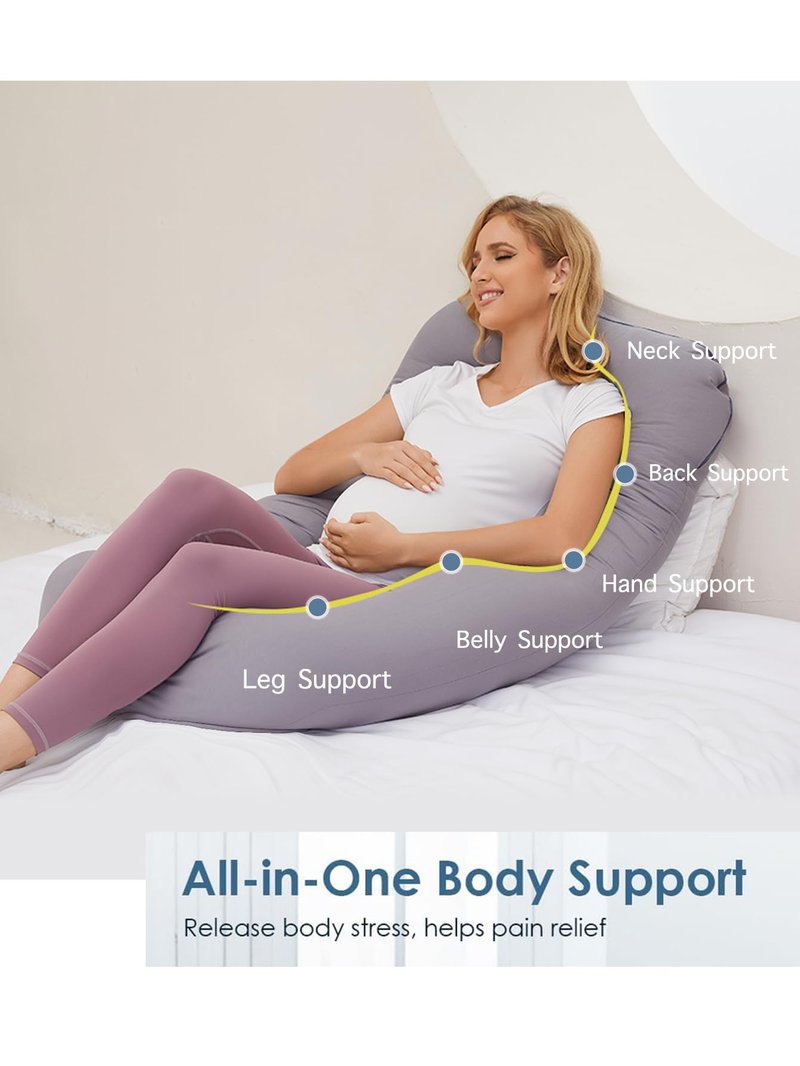 ZZZhen Pregnancy Pillow for Sleeping, G Shaped Maternity Pillow - 56 Inch with Grey Microfiber Removable Cover, Multi- Use and Support Back, Hips, Legs, Belly for Pregnant Women Sleeping