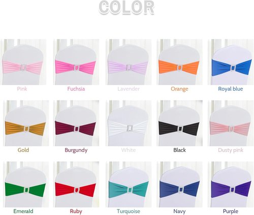 Joccun Spandex Chair Sashes - 120 PCS Stretch Covers with Buckle Slider for Weddings & Events | Navy