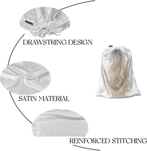 GONGKANGYUAN Satin Wig Bags - 12 Pcs Drawstring Silk Pouches for Hair Extensions & Wigs | Soft Storage (White)