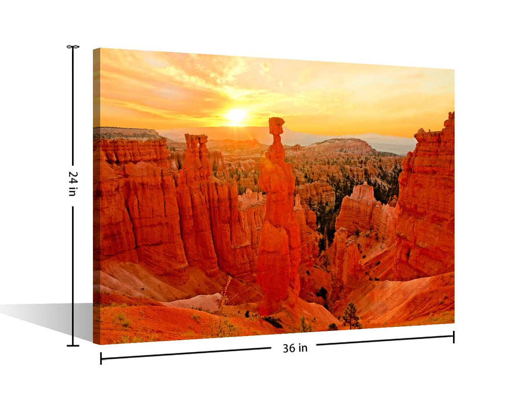 TUMOVO 1 Piece Bryce Canyon National Park Canvas Wall Art Hoodoos at Sunrise with Beautiful Orange Light Home Decor for Living Room Utah Wall Decor Modern Artwork Framed Ready to Hang (24''Wx 36''H)