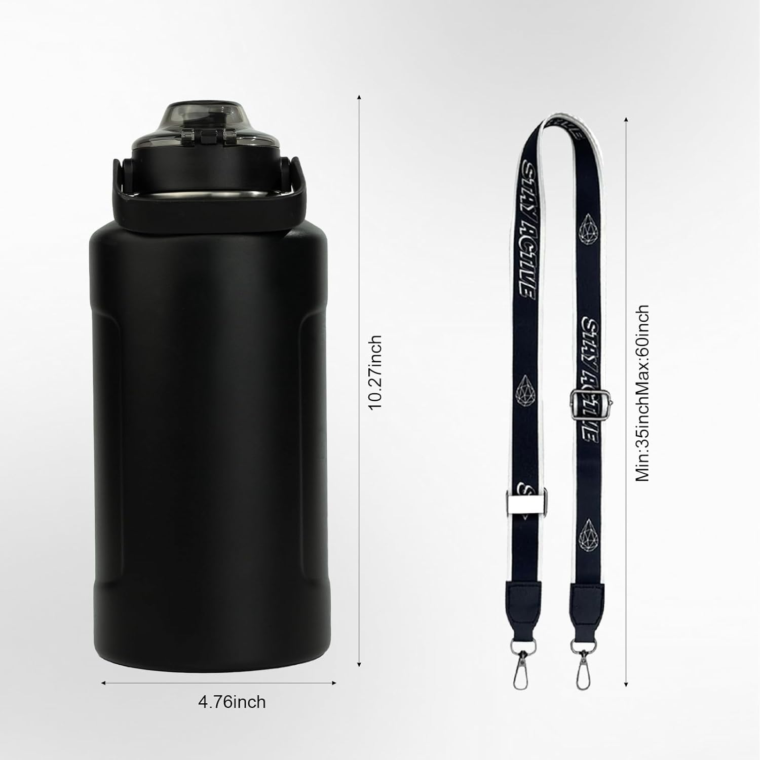Skiennix 64oz Half Gallon Insulated Stainless Steel Water Bottle - 48H Cold & 24H Hot | Black