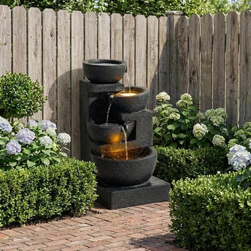 29-Inch 4-Tier Cascading Water Fountain with LED Lights for Patio and Garden
