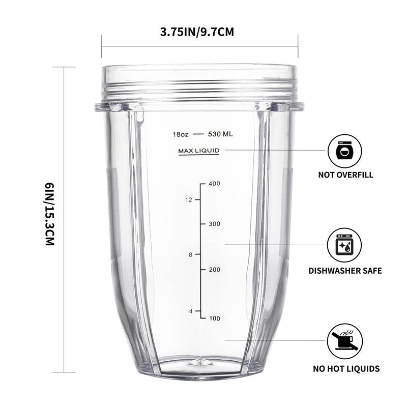 [Upgraded] Replacement 18oz Cups for Nutri Ninja Blenders, Blender Replacement Parts with Upgraded Lid For Auto-IQ BL480, BL482, BL490, BL640, BL642, & BL680 Auto IQ Series Blenders., 2 Pack