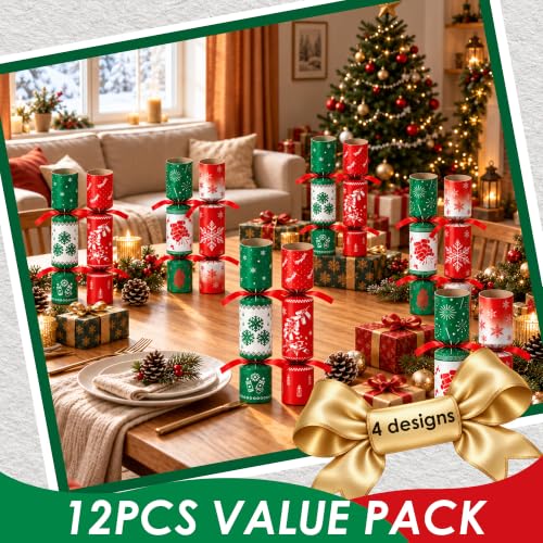 12 Pack Christmas Snowflake Crackers No Snap with Surprise Prizes - Holiday Party Favors