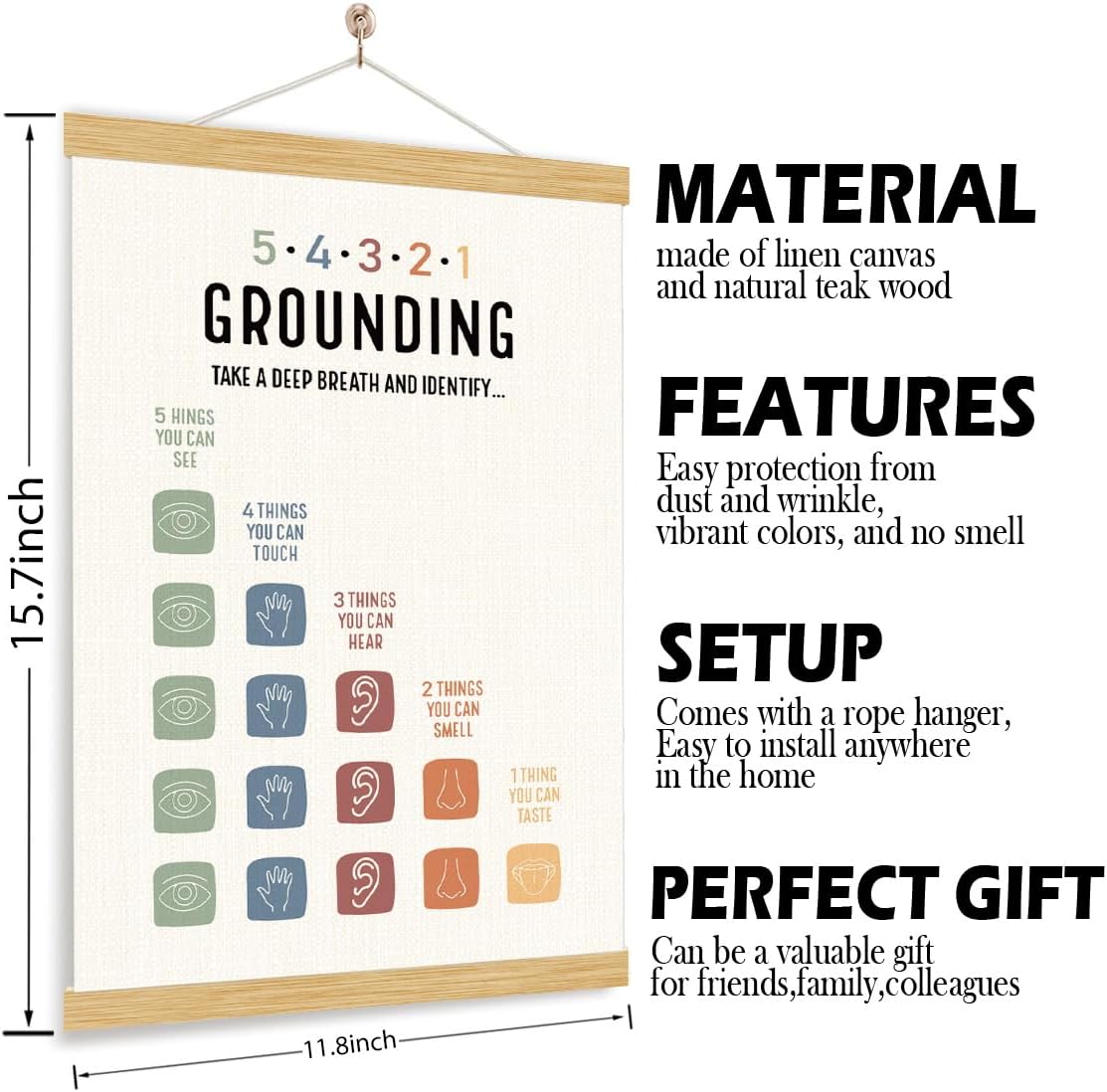 YGSDZY Grounding Technique Exercise Poster - Therapy Wall Art for Mental Health | Wood Hanger Decor