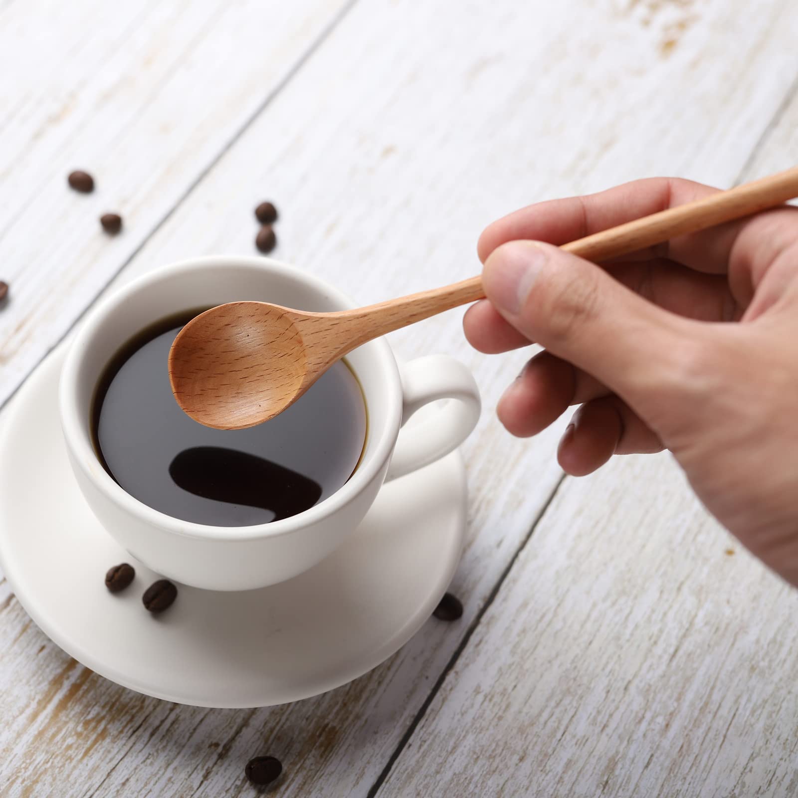 4 PCS 6 Inch Honey Dipper Sticks and 4 PCS 7.87 Inch Coffee Stirring Spoons, Beech Wooden Honey Spoon Stirrer for Honey Jar Dispense Drizzle Honey and Wedding Party Gift