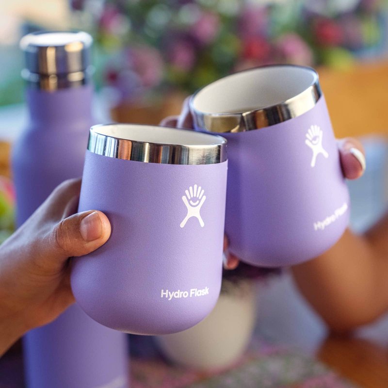 Hydro Flask 10 Oz Wine Glass - Ceramic Stemless Wine Tumbler - Unbreakable with Lid in Trillium Pink