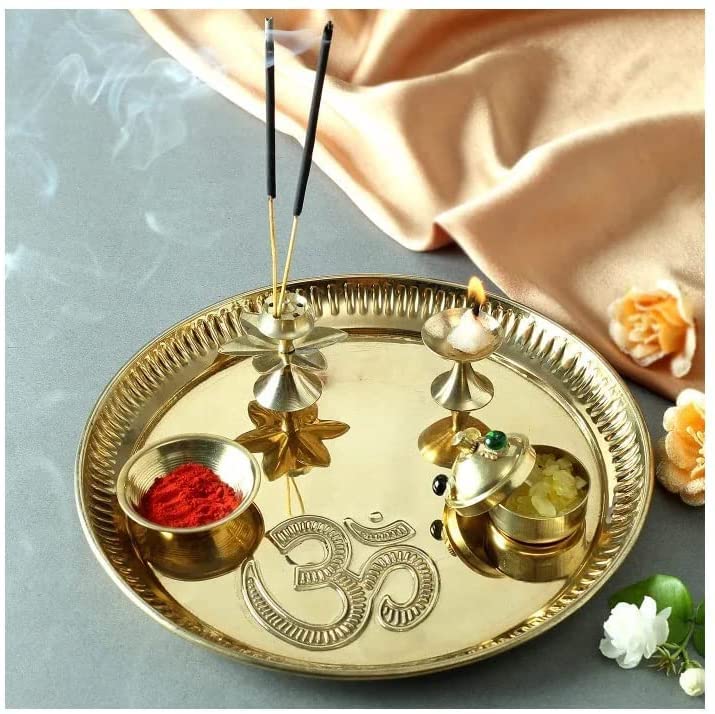 8-Inch Brass Pooja Thali Set for Religious Rites and Festive Gifting