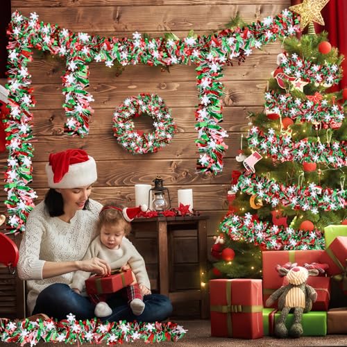 49ft Red & Green Christmas Metallic Tinsel Twist Garland