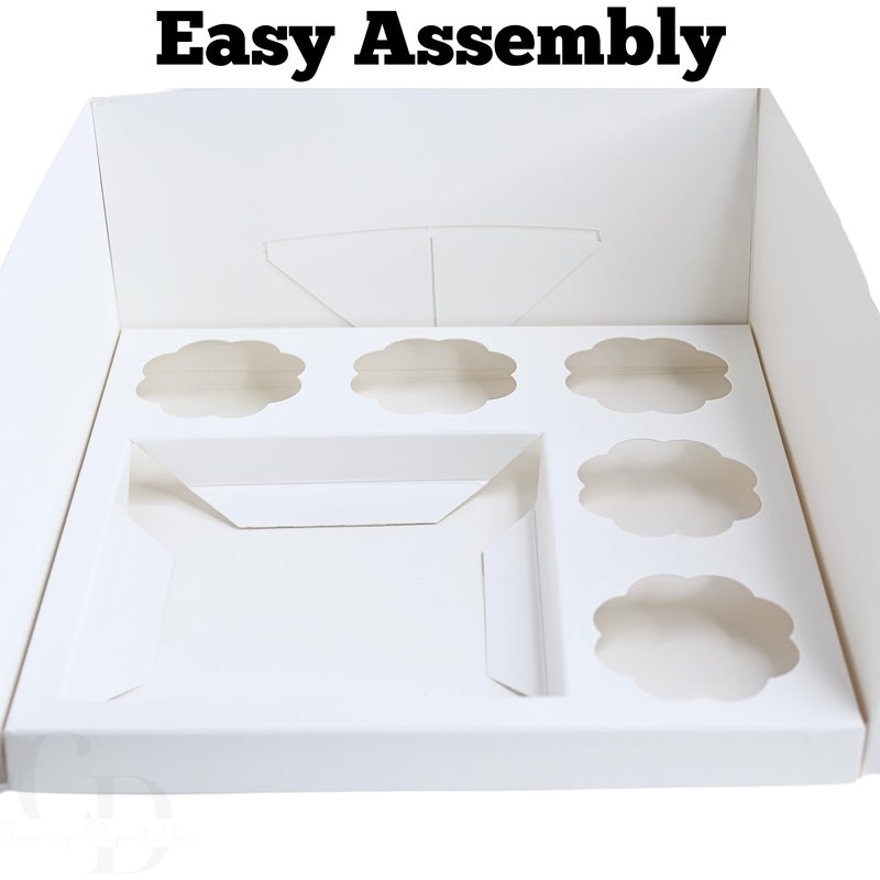 Chaney Depot LLC Bento Cake and Cupcake Box, 5 Cupcake Cavities and 1 4-5in Cake Slot Easy Assembly - 15 Pack, 10x10x4.75 Inches