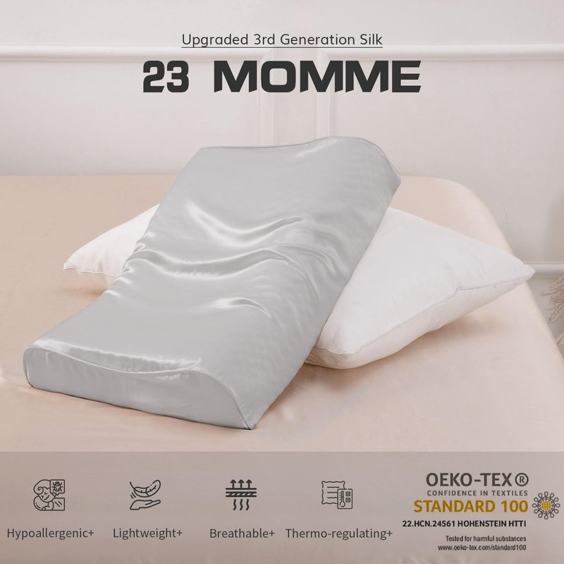 PROMEED Mulberry Silk Pillowcase for Contour Memory Foam Pillow, Natural 23 Momme Silk Latex Pillow Case Cover, Pefect Fit for Royal Therapy Cervical Neck Pillow (Light Grey, Queen-24"x14.5"x5"/4.3")