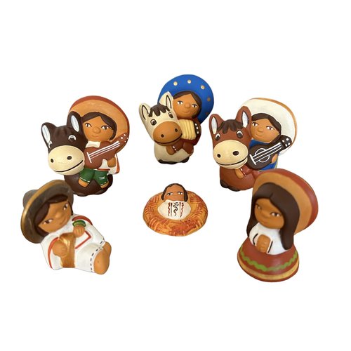 Zoeartcrafts - Tiny Mexican Nativity Scene 6pcs set, Christmas Decor, holiday ornaments, religious, festivity decorations (3")