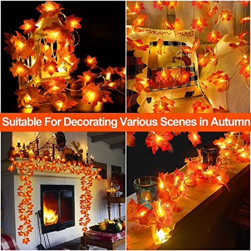 TURNMEON Fall Garland with Lights 20Ft 40LED Maple Leaves Autumn Decor