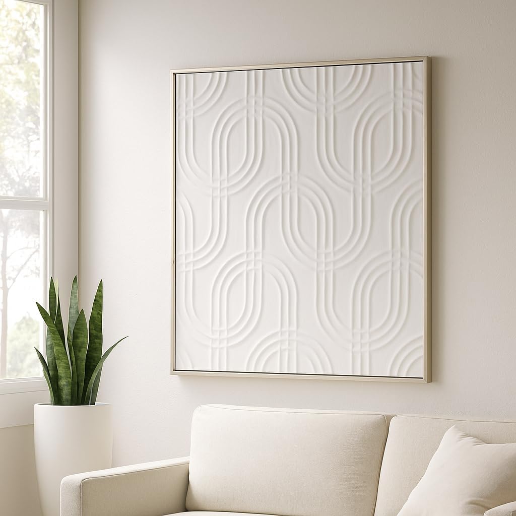 Skiennix Modern Abstract Canvas Wall Art - Textured Geometric Panels for Living Room & Bathroom - 40" White