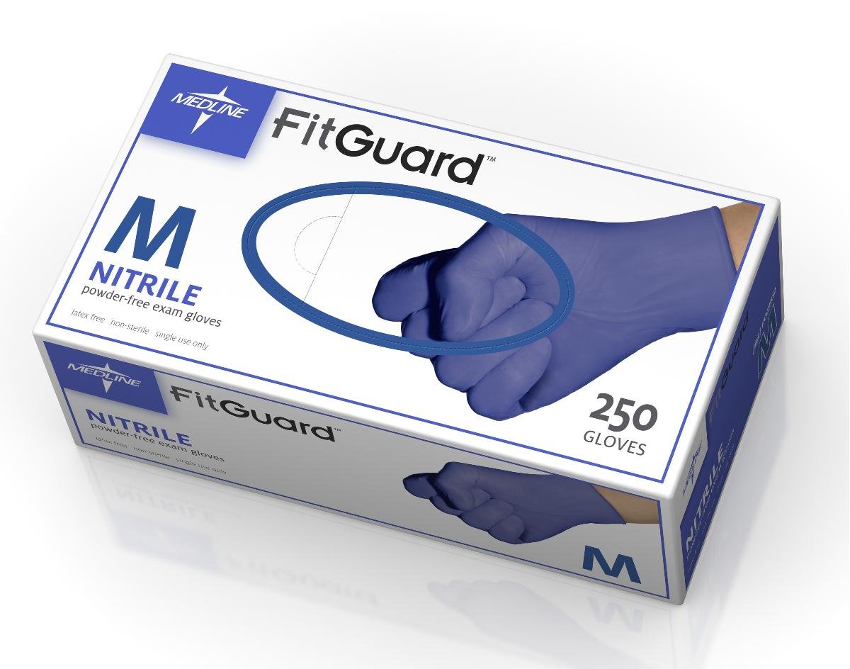 Medline FitGuard Touch Nitrile Exam Gloves, 250 Count, XSmall, Powder Free, Disposable, Not Made with Natural Rubber Latex, Excellent Sense of Touch for Medical Tasks, Durable for Household Chores