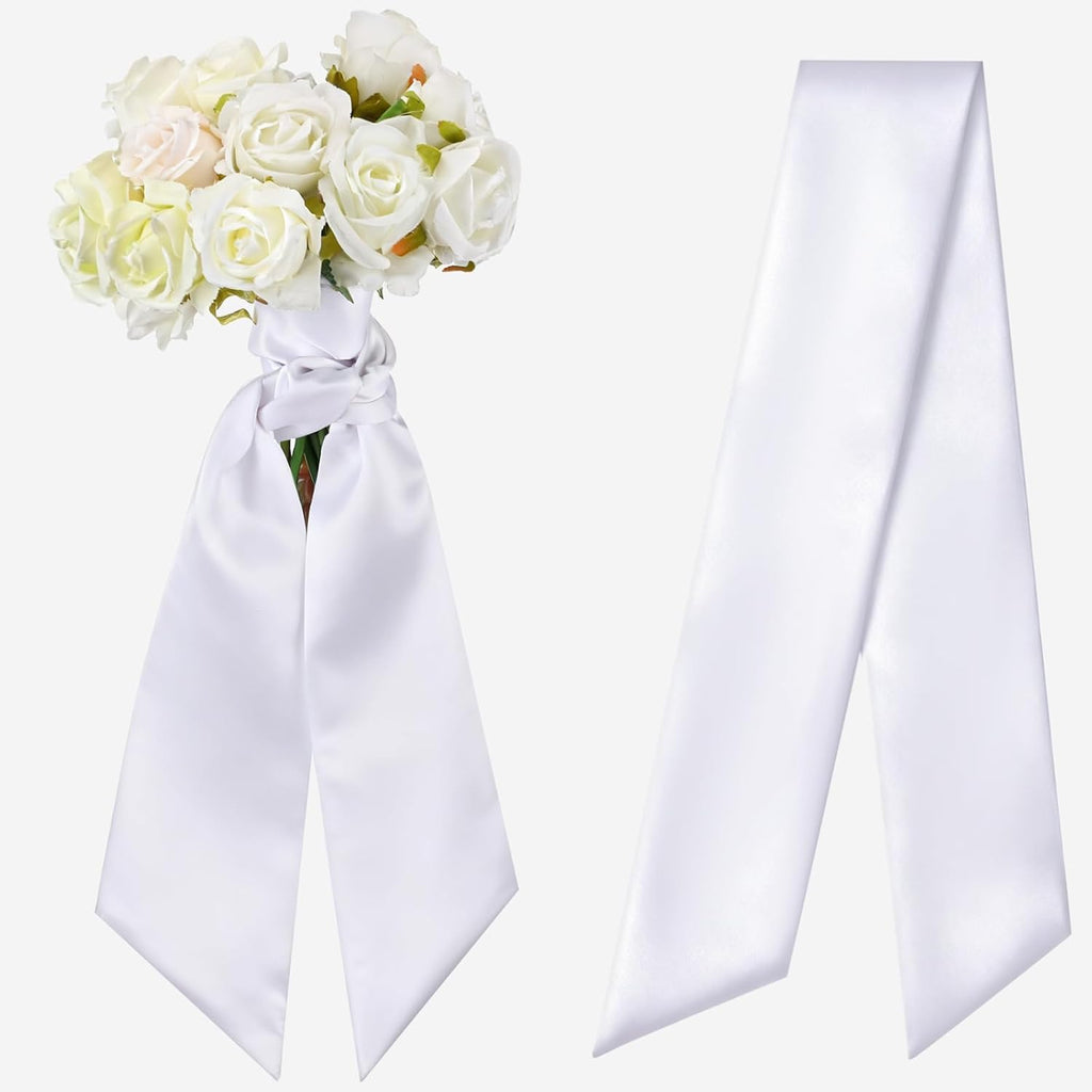 VitalCozy Wedding Bouquet Sash - Satin Plain White Wreath for Indoor/Outdoor Decor | Perfect for Prom & Parties