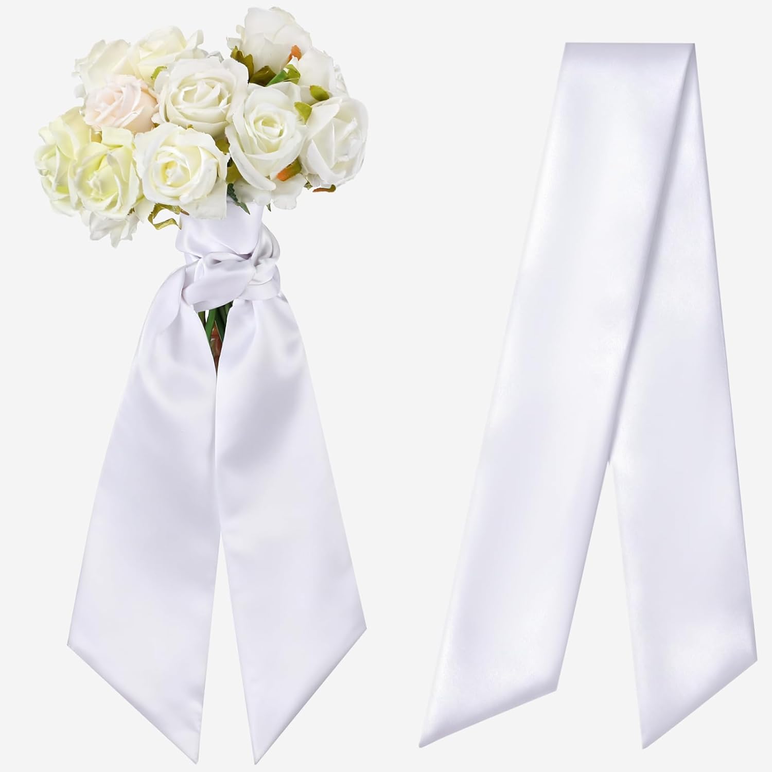 VitalCozy Wedding Bouquet Sash - Satin Plain White Wreath for Indoor/Outdoor Decor | Perfect for Prom & Parties