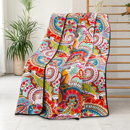 Reversible Cotton Quilted Throw Blanket - 59" x 79" Paisley Design
