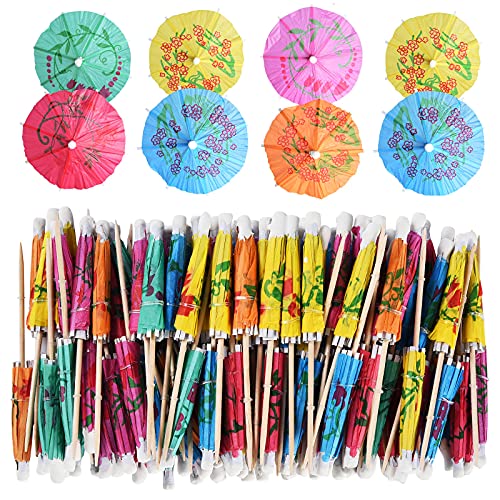 ALINK 144 Pcs Cocktail Umbrellas & Drink Picks - 4-Inch Tiki Luau Party Decorations