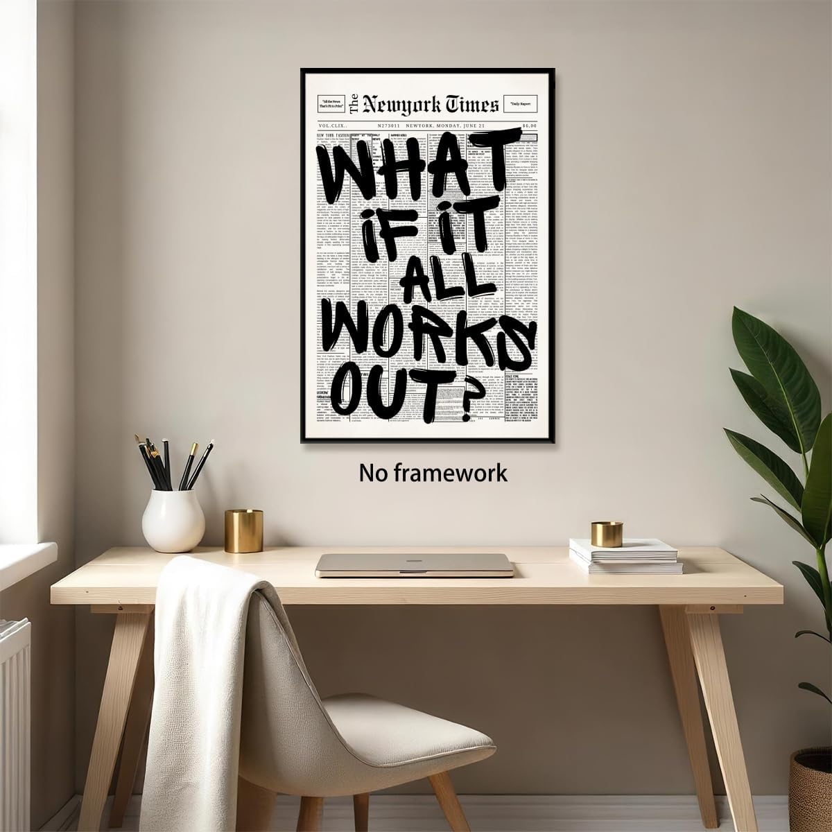 Trendy What If It All Works Out Poster - Black & White Inspirational Wall Art | Motivational Quote Print 16x24