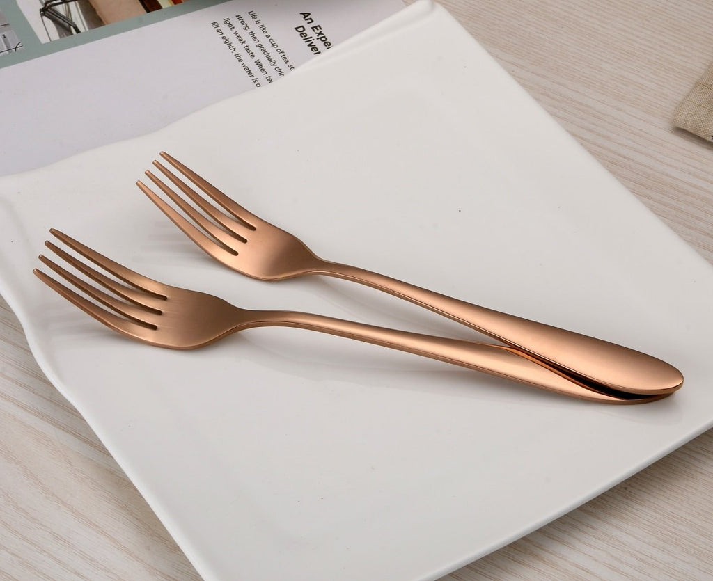 Titanium Rose Gold Plated Stainless Steel Flatware Set 20 Piece, Rose Gold Flatware Set, Copper Silverware Set Service for 4 (Shiny copper)