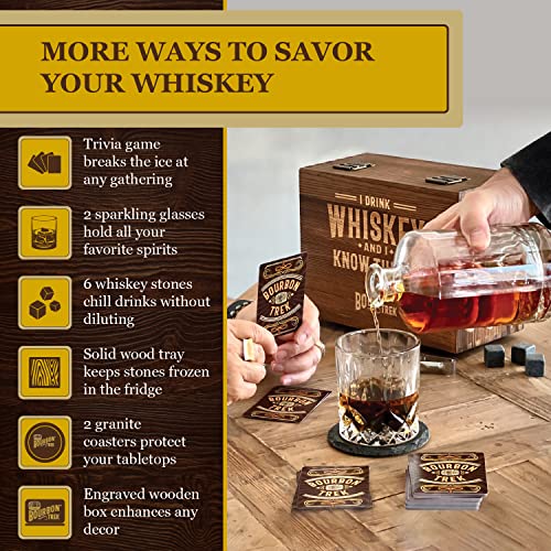 Bourbon Whiskey Gift Set with Glasses Stones Coasters & Trivia - Premium Men’s Barware
