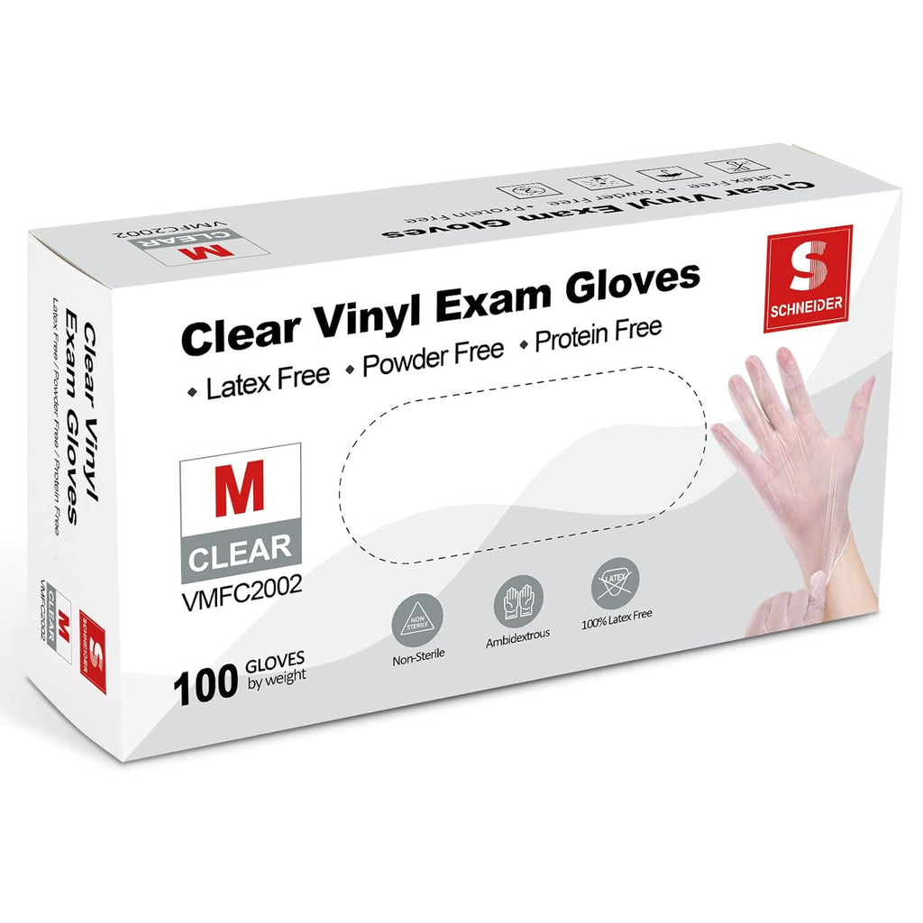 Vinyl Exam Gloves - 4 Mil Thickness | Medium Size, Black & Clear - 100 Count Boxes