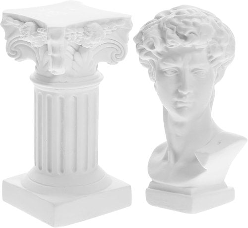 HOMSFOU Greek Statue of David Bust - White Resin Sculpture with Roman Pillars | Elegant Office Decor