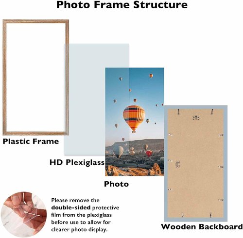 JCJMY 9x16 Picture Frame - Rustic Brown Wall Mount for Horizontal or Vertical Display | Shatter-Resistant Plexiglass